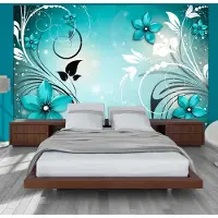 Karo-art 392cm X 280cm - Zelfklevend fotobehang - Turquoise bloesem, 8 maten, premium print