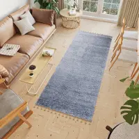 Tapiso Versay Fringes Tapijtloper Grijs Hoogpolig Woonkamer Slaapkamer Gang Maat- 80x350