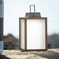 LES JARDINS Tradition teak LED lantaarn op zonne-energie Hoogte 40 cm Tradition, dimbaar, hout licht, Hout, Solar buitenverlichting