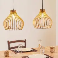 TEMAR LIGHTING Hanglamp Barrel, dimbaar, hout licht, Woon-/ Eetkamer, Hout, Landelijk, Hanglamp