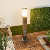 G&L Tuinpadverlichting 400166, roestvrij staal met 2 stopcontacten 400166, alu / grijs / zink, Roestvrij staal, Modern