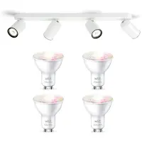 Wiz Pongee Opbouwspot (Wit) - Wit en Gekleurd Licht - Plafondspot met 4 Lichtpunten - GU10 -Te bedienen via WiFi