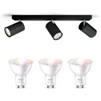 Wiz Kosipo Opbouwspot (Zwart) - Wit en Gekleurd Licht - Plafondspot met 3 Lichtpunten - GU10 -Te bedienen via WiFi