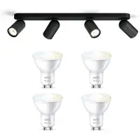 Wiz Pongee Opbouwspot (Zwart) - Warm tot Koelwit Licht - Plafondspot met 4 Lichtpunten - GU10 -Te bedienen via WiFi