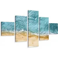 Karo-art Schilderij - Oceaan en Strand van boven, Beige en blauw, Premium Print