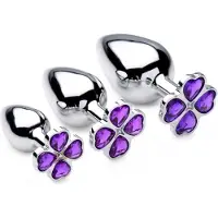 XR Brands Violet Flower Gem Anal Plug Set - Silver