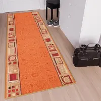 Tapiso Antislip Tapijtloper – Gangloper Keukenloper Oranje – Rubber Onderkant Geometrisch Maat- 100x650
