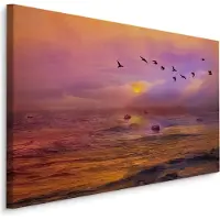 Karo-art Schilderij - Vogels over de Oceaan, zonsondergang, Premium Print