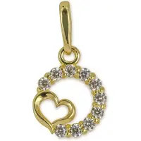 New Bling 9NBSAM-G210472 Gouden Hanger - Dames - Hartje - Cirkel - Zirkonia - 7,4 mm Doorsnee - 14 Karaat - Goud