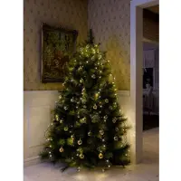 Konstsmide - LED-boomversiering met ring, voor kerstboom, 5 strengen à 40 LED's, gedeeltelijk voorgemonteerd, 200 warmwitte LED's, 24V transformator, donkergroene kabel; 6361-120