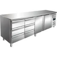 Saro RVS Koelwerkbank | 2 deuren en 6 laden | 223 x 70 x 89/95 cm (Lager dan 90 cm;90 tot 150 cm;)