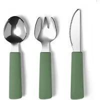 By Lille Vilde Bestek - Set - Siliconen - Met RVS-sage green - 13/14 cm