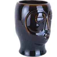 Present Time Plantenpot Mask - Glazuur Donker Bruin - 18,5x16x22,2cm