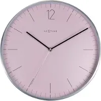 Nextime - Wandklok- 34cm-Glas/Metaal- Romantisch Roze-Essential Silver