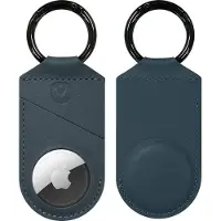 Valenta - AirTag Hoesje - AirTag Sleutelhanger - Leer - Blauw - geschikt voor Apple AirTag
