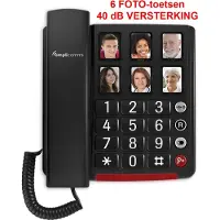 Amplicomms BigTel40+ Seniorentelefoon - geschikt voor SLECHTHORENDEN - 40 dB VERSTERKING - 6 FOTO-toetsen - zwart