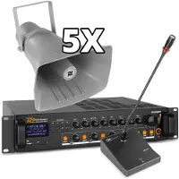 Power Dynamics 100V Bluetooth omroepinstallatie voor sportvelden, fabriekshallen, bruggen / sluizen, etc. - 200W - 4 zones per zone in volume regelbaar