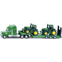 Siku 1837, Dieplader met 2 John Deere-tractoren, 1:87, metaal/kunststof, groen, achterklep kan open