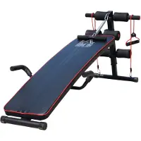 HOMdotCOM Sit-up bank buikspieren trainer - verstelbaar - zwart/rood 56,5 x 135 x 50-68cm