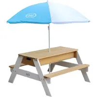 Axi Nick Zand-,Water- en Picknicktafel (2 bankjes) Bruin/wit + Parasol - Deluxe