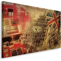 Karo-art Schilderij - Iconen van Londen in Vintage Stijl, Premium Print