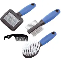 Ferplast verzorgingsset voor konijnen 13 cm blauw/zwart 4-delig