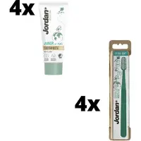 Jordan Green Clean Junior Voordeelpakket - 4x Tandpasta + 4x Tandenborstel Kids Extra Soft