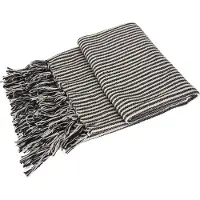Home & Styling Plaid 100% Katoen Met Franjes 130x170cm Zwart-wit zwart-wit Katoen Home &