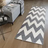 Tapiso Maroko Tapijt Loper Grijs Wit Zigzag Modern Woonkamer Slaapkamer Hal Maat - 100x150
