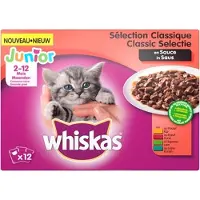 Whiskas multipack pouch junior classic selectie vlees in saus - 12x100 gr - 4 stuks