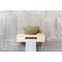 Saniclear Seba fontein met eiken plank en rivierstenen waskom voor in het toilet