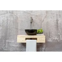 Saniclear Seba fonteinset met eiken plank, zwarte waskom en verouderd ijzer kraan voor in het toilet