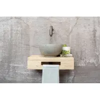 Saniclear Seba fonteinset met eiken plank, grijze terrazzo waskom en verouderd ijzer kraan voor in het toilet