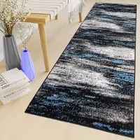 Tapiso Maya Loper Vloerkleed Grijs Zwart Blauw Gang Modern Woonkamer Gang Maat- 60x1400