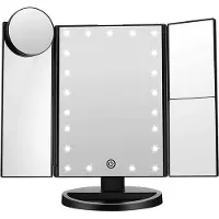 Uniq Hollywood trifold cosmetische spiegel met LED -licht Make-up spiegels Zwart