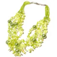 Boodz Korte Kralen Ketting met Parels en Schelpjes Groen