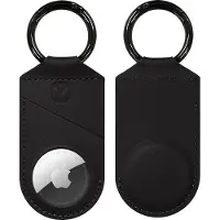 Valenta - AirTag Hoesje - AirTag Sleutelhanger - Leer - Zwart - geschikt voor Apple AirTag
