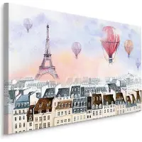 Karo-art Schilderij - Luchtballonnen boven Parijs, Frankrijk, Premium Print op Canvas