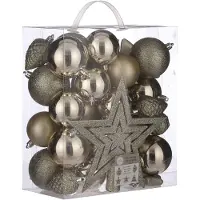 House of Seasons 39x stuks kunststof kerstballen en kerstornamenten met ster piek champagne mix - Kerstbal