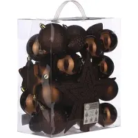 House of Seasons 39x stuks kunststof kerstballen en kerstornamenten met ster piek kastanje bruin mix - Kerstbal