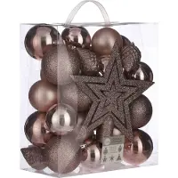 House of Seasons 39x stuks kunststof kerstballen en kerstornamenten met ster piek roze mix - Kerstbal