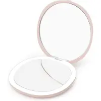 Uniq Compacte dubbelzijdige reisspiegel met LED (5x vergroting) - Make up spiegel met verlichting - Roze