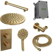 Brauer Edition Inbouwset Met 3-weg Thermostaat - Hoofddouche 30cm - Rechte Wandarm 40cm - Ronde 3-standen Handdouche - Wandaansluiting - Geborsteld - Kranen, Douchekranen, Douchesets, Inbouw