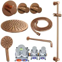 Brauer Copper Edition complete inbouw regendouche met 3 standen handdouche, gebogen wandarm, glijstang en hoofddouche 30cm set 22 koper geborsteld PVD