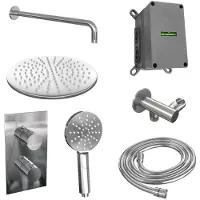 Brauer Chrome Edition thermostatische inbouw regendouche 3-weg omstelling SET 34 met 30 cm douchekop en gebogen muurarm en 3-standen handdouche en doucheslang en wandaansluitbocht chroom