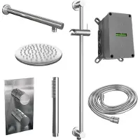 Brauer Edition Inbouwset Met 3-weg Thermostaat - Hoofddouche 20cm - Rechte Wandarm 40cm - Staafhanddouche - Glijstang Met Aansluitbocht - Chroom - Kranen, Douchekranen, Douchesets, Inbouw douchesets