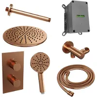 Brauer Edition Inbouwset Met 3-weg Thermostaat - Hoofddouche 30cm - Plafondbuis 20cm - Ronde 3-standen Handdouche - Wandaansluiting - Geborsteld Koper - Kranen, Douchekranen, Douchesets, Inbouw