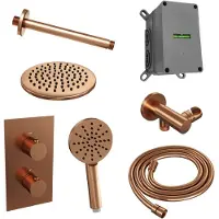 Brauer Edition Inbouwset Met 3-weg Thermostaat - Hoofddouche 20cm - Plafondbuis 20cm - Ronde 3-standen Handdouche - Wandaansluiting - Geborsteld Koper - Kranen, Douchekranen, Douchesets, Inbouw