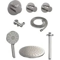 Brauer Brushed Edition Regendoucheset inbouw - hoofddouche 30cm - plafondarm - 3 gladde knoppen - inclusief inbouwdeel - handdouche rond 3 standen - PVD - geborsteld - RVS 5-NG-031