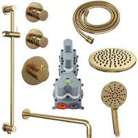 Brauer Gold Edition complete inbouw regendouche met 3 standen handdouche, gebogen wandarm, glijstang en hoofddouche 20cm set 21 messing geborsteld PVD